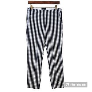 Womens J. CREW Gingham Pants Navy Blue White Size 4 Tall Checkered